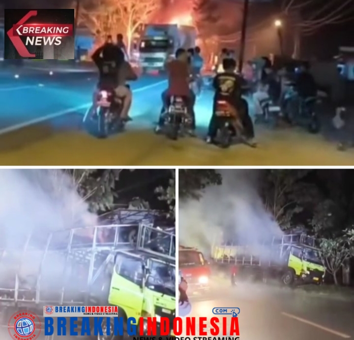 Truk Bermuatan 46 Motor Terbakar Saat Truk Kondisi Jalan