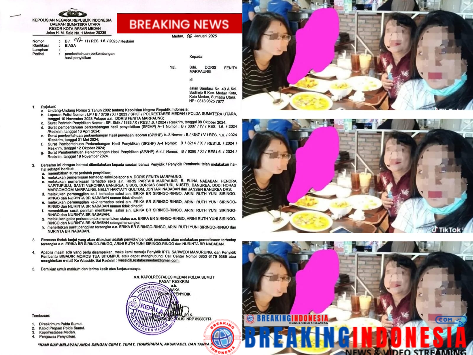 Diduga Penyidik Polrestabes Medan Memperlambat Laporan Doris Fenita br Marpaung
