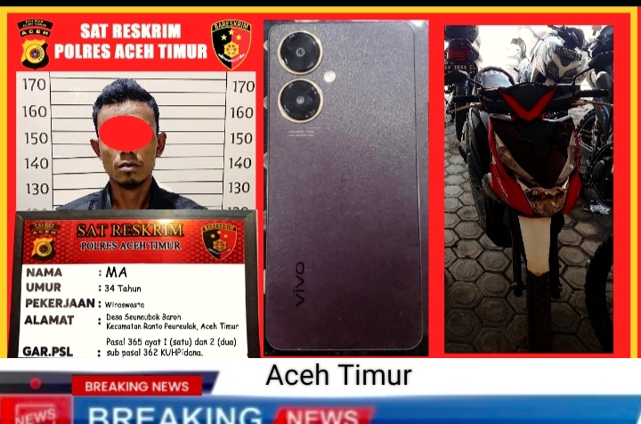 Satreskrim Polres Aceh Timur Berhasil Amankan Pelaku Curas, Enam Kali Beraksi Incar Pengendara Sepeda Motor