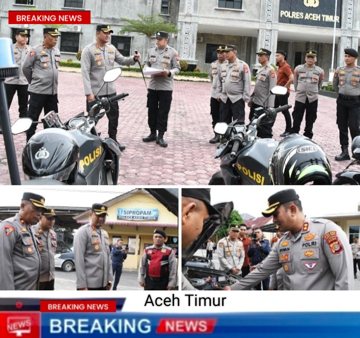 Usai Ambil Apel Jam Pimpinan, Kapolres Aceh Timur Cek Kendaraan Dinas Polsek