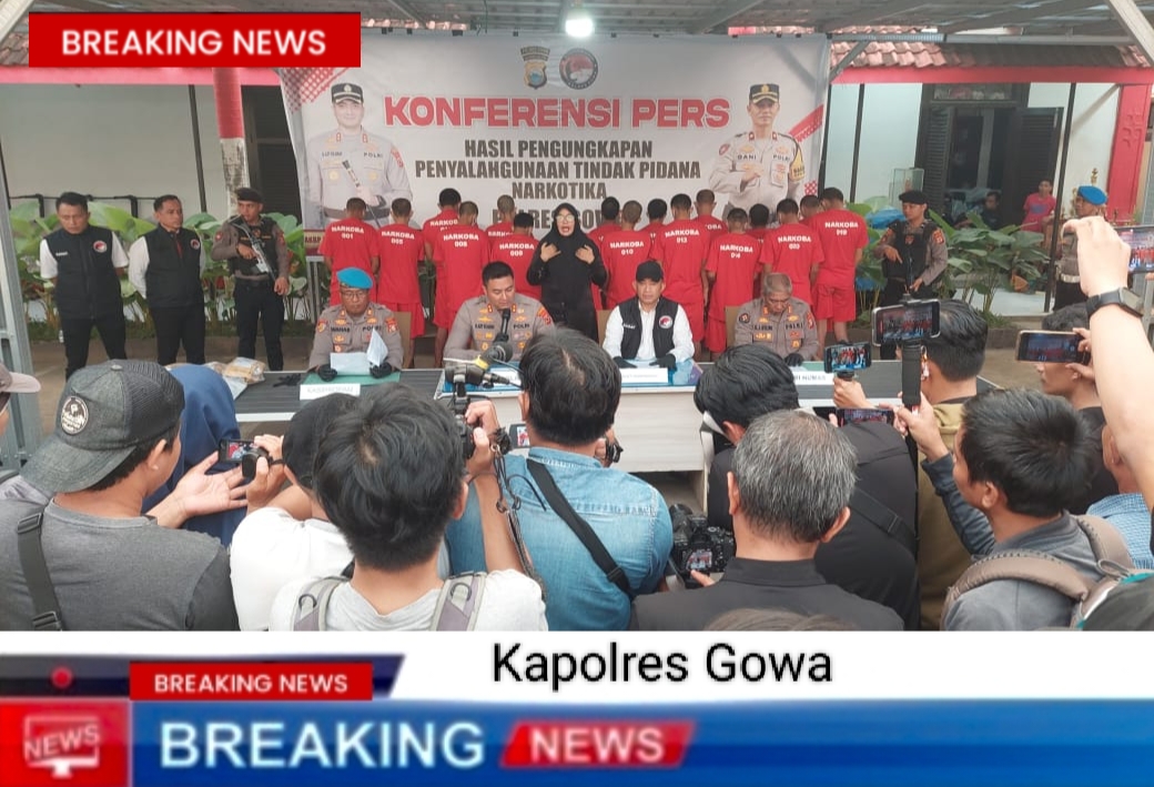 Kapolres Gowa Pimpin Konferensi Pers Pengungkapan 62 Kasus Narkoba April – Mei 2025