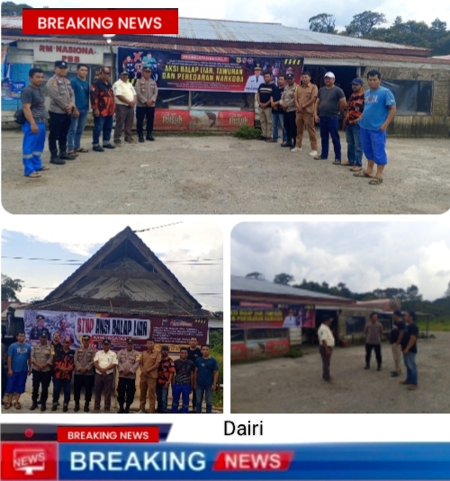 Jaga Kamtibmas Kapolsek Sumbul Bersama Tokoh dan Ormas Pasang Spanduk Himbauan, STOP BALAP LIAR
